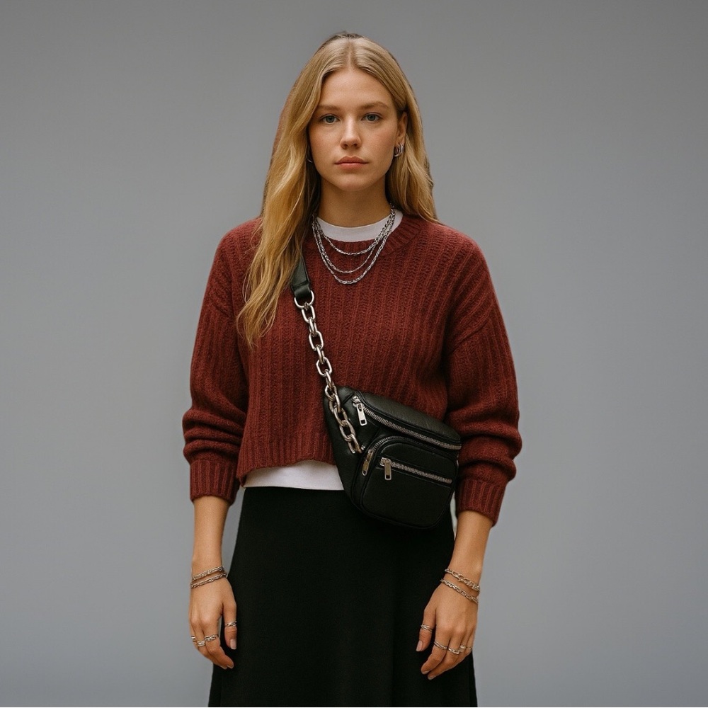 American Eagle Outfitters cropped sweater top burgundy wine small oversized